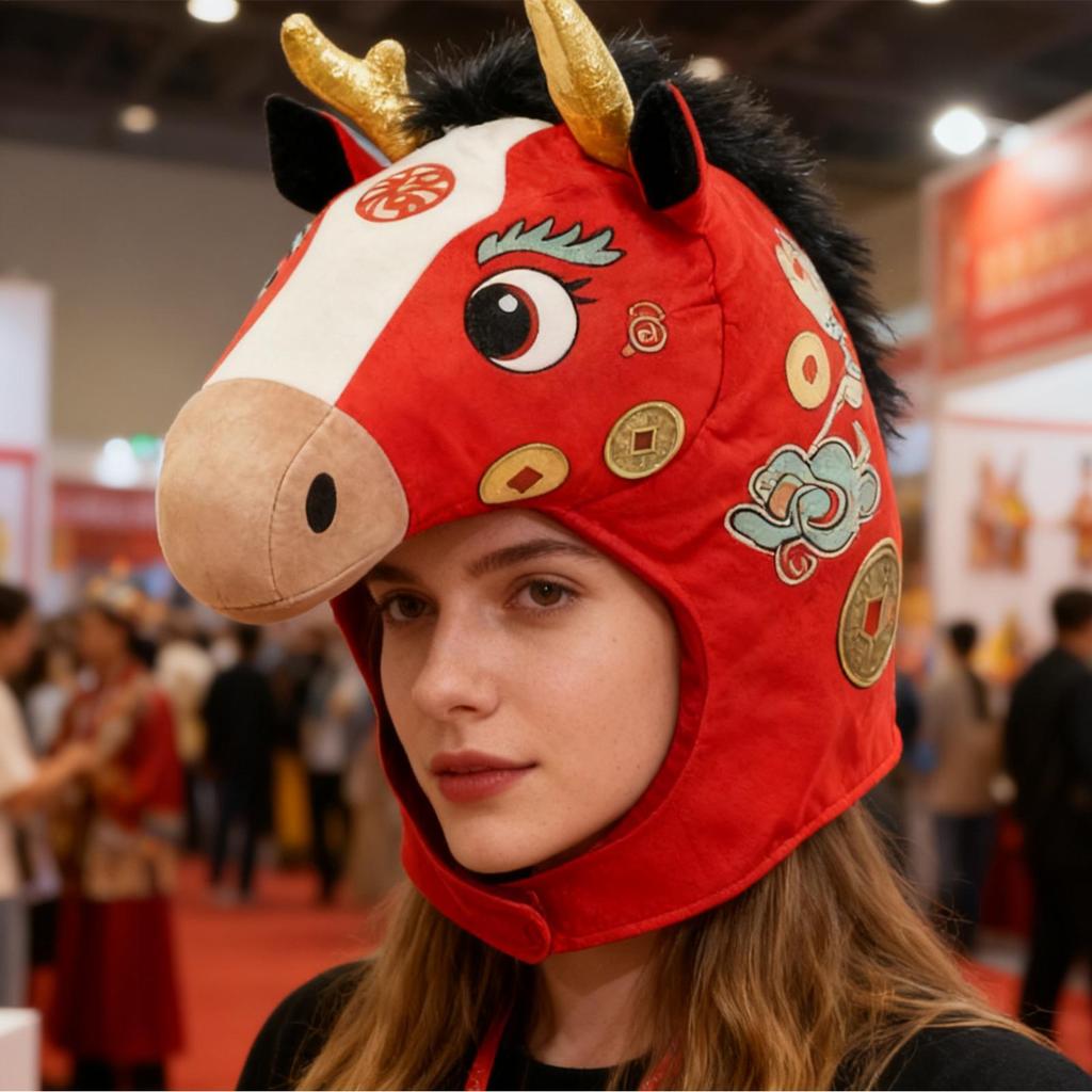 Horse Head Hat 2026 Year of the Horse Plush Headwear Photo Booth Headgear for Adults Stage Performance Content Creators Themed