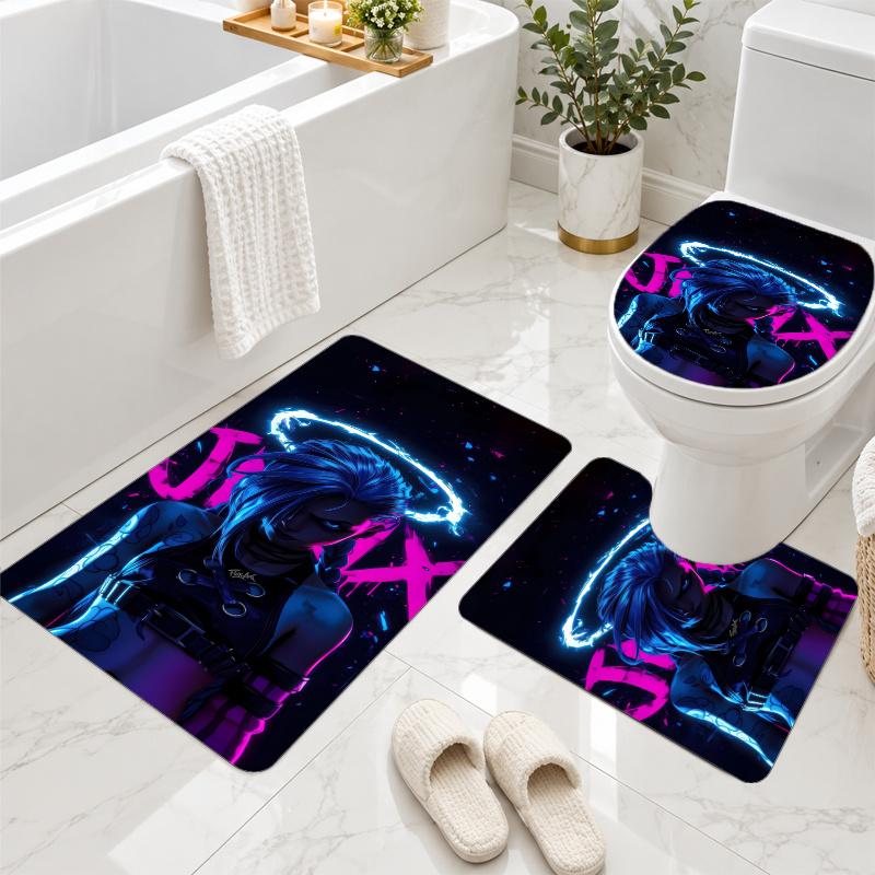 3Pcs Flannel Toilet Mat Set League of Legends Bathroom Rug Non Slip Bath Carpet Home Decor