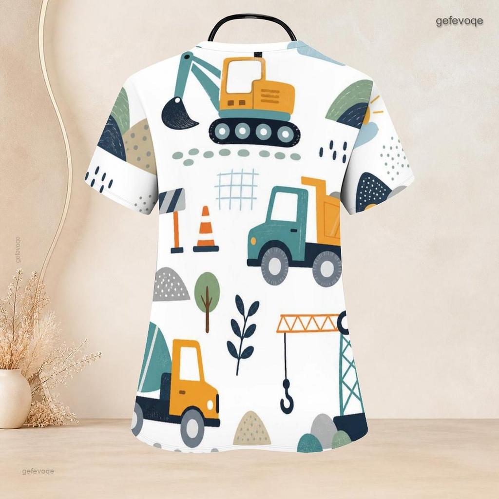 Women Plus Size V Neck Short Sleeve Scrub Top Leopard Heart Golden Feather Ornate Print Nurse Uniform Top