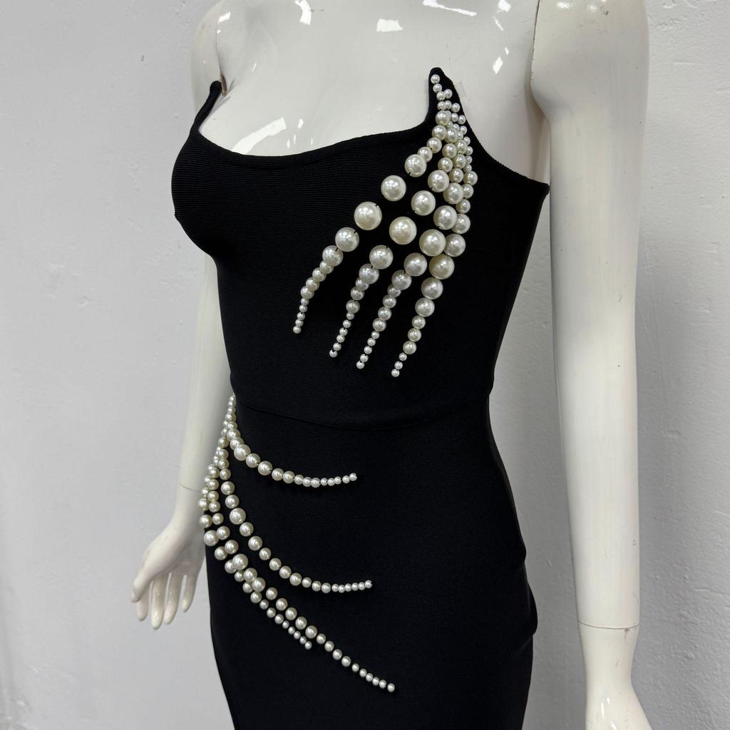 Kadınlar İçin Zarif Straplez Taşlı Yırtmaçlı Abiye Elbise