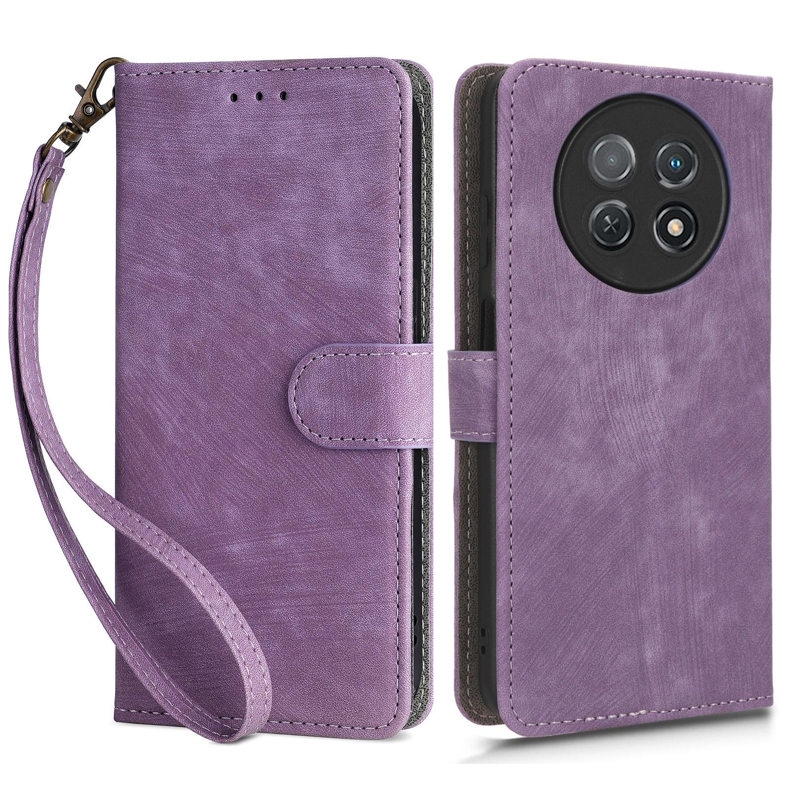 

For Huawei nova Y91 4G/Enjoy 60X Drop Proof Cover RFID Blocking Wallet Stand PU Leather Case with Strap Purple