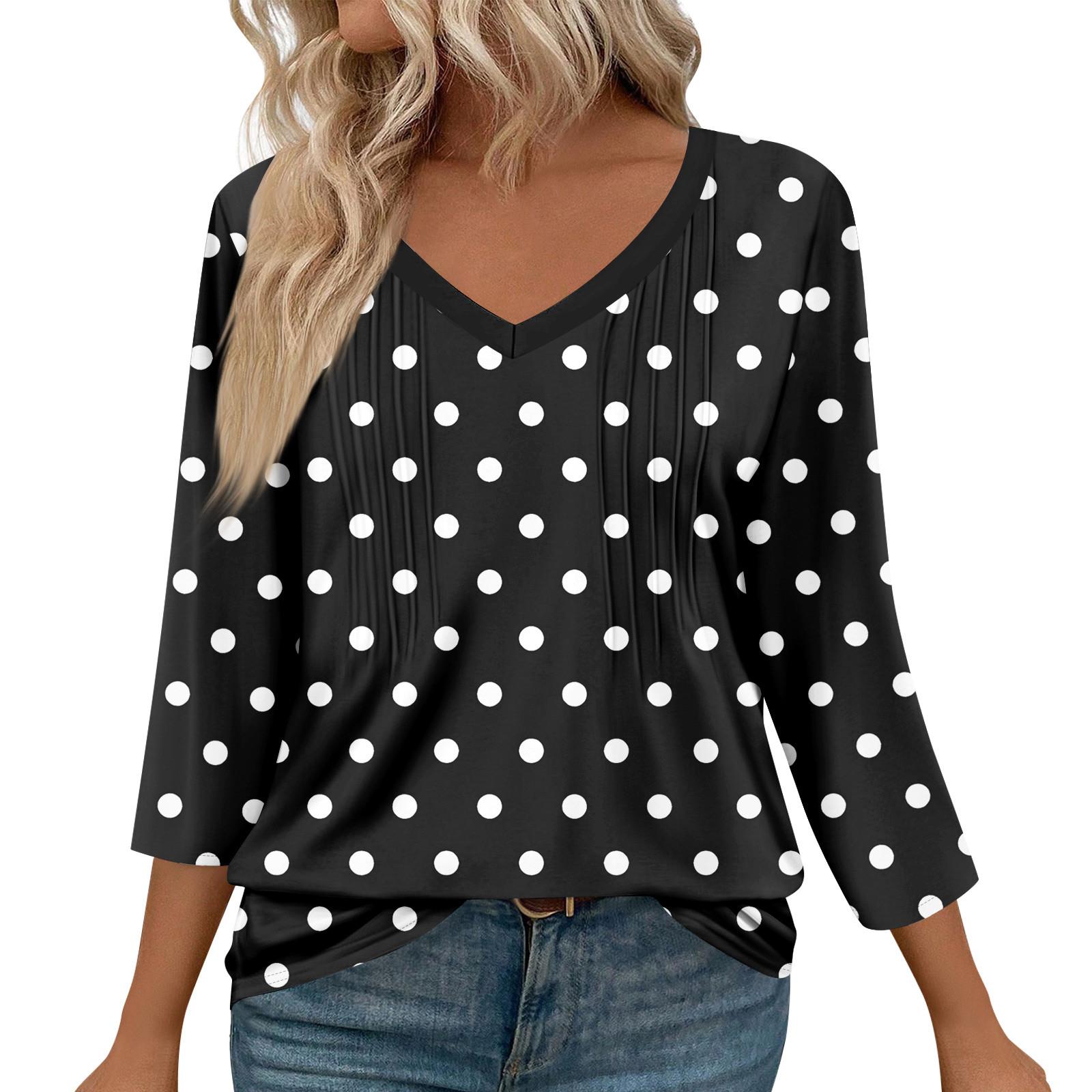 

Женская мода повседневные топы с рукавом 3/4 плиссированные модные топы футболки XXL чёрный