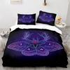 Gothic Skul King Quen Soft Duvet Cover Death Moth plus Flowers Beding Set Personalized Skeleton Bones Teal Polyester Comfortable Quilt Cover