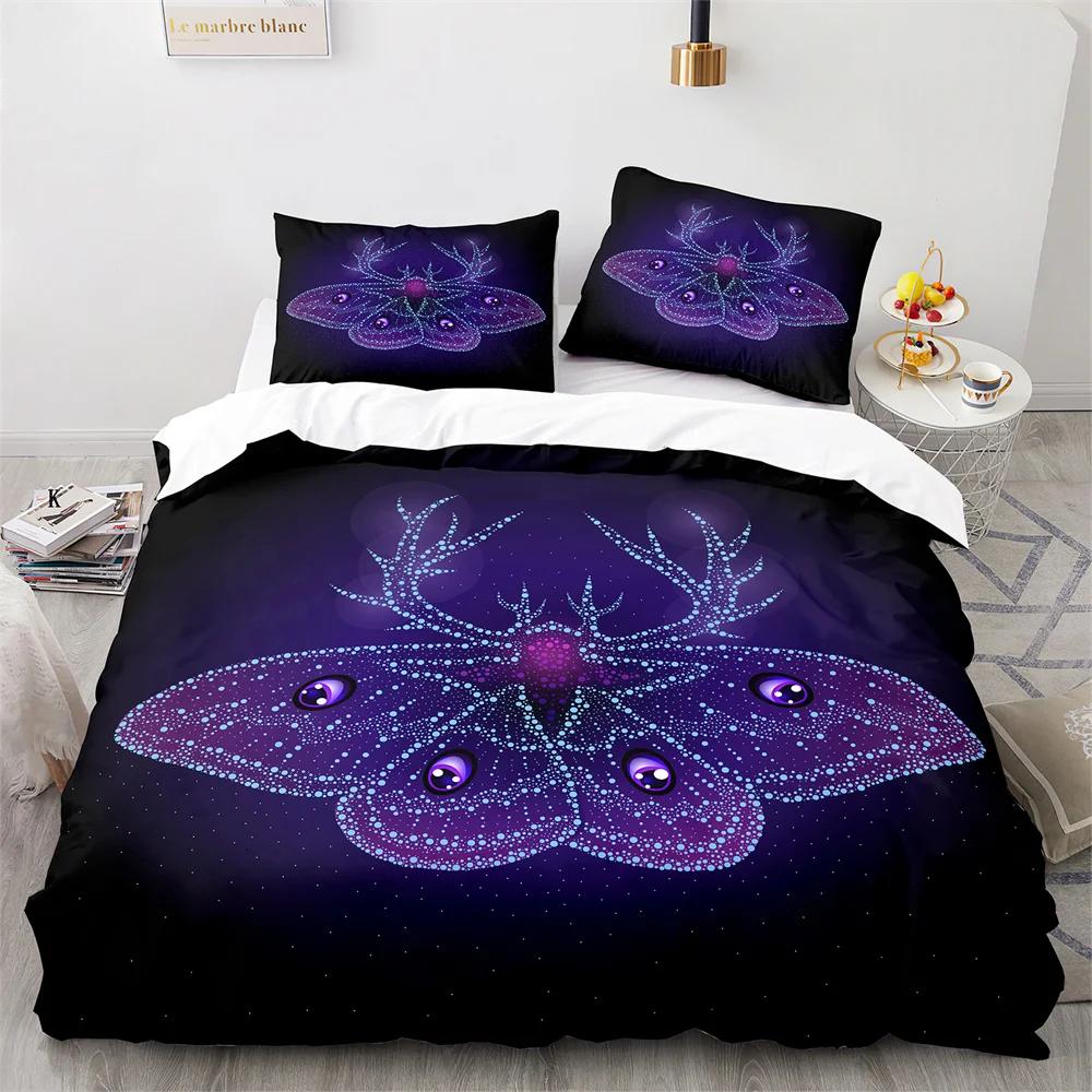 Comforter Gothic Skull King Queen Death Moth And Flowers Bedding Set Personalized Skeleton Bones Teal Polyester Comforter (quilt)-EU Single(135*200cm)3pcs