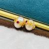 1Pc, Artificial Pearl Beads with Golden Setting and Red Gems Accents, Pink Rice Beads with Hole, for Jewelry Making DIY Materials Accessories 0.9-1cm