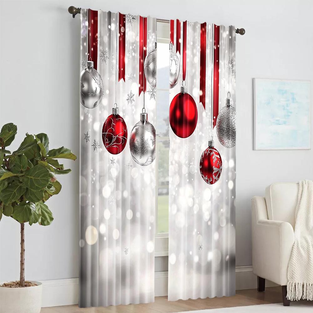2Pcs Christmas Theme Window Curtain Digital Printed Window Drape For Festive Home Decor Rod Pocket Design For Easy
