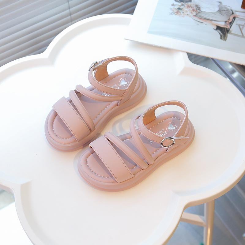 Children's sandals 2025 summer new baby girl open-toed beach shoes soft sole non-slip solid color girls casual shoes