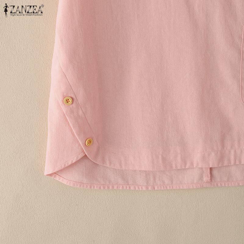 ZANZEA Blusa Feminina Casual Gola Redonda Cor Sólida Manga Curta Soltinha