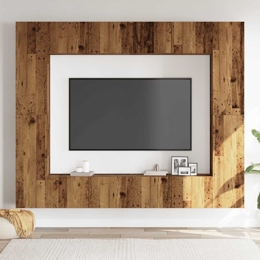 8 Piece Wall Mounted TV Cabinet Set Rustic Wood Look Engineered Wood