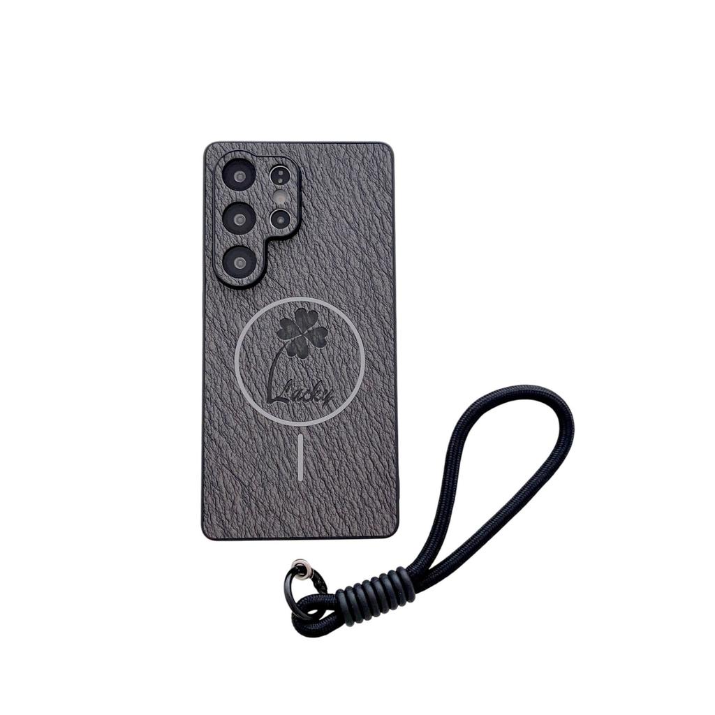 Samsung S25ULTRA Four-leaf Clover Mobile Phone Case S24FE Leather Pattern Magnetic Absorbing Model Full Pack S23p Anti Fall