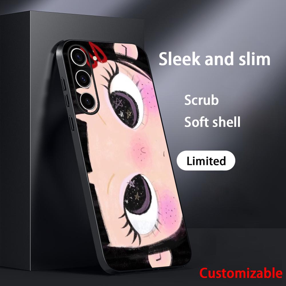 Big-eyed Cute Girl Cartoon Design Phone Case For Samsung Galaxy S26 S25 S24 S23 S22 S21 Plus Ultra Note20 Soft Black