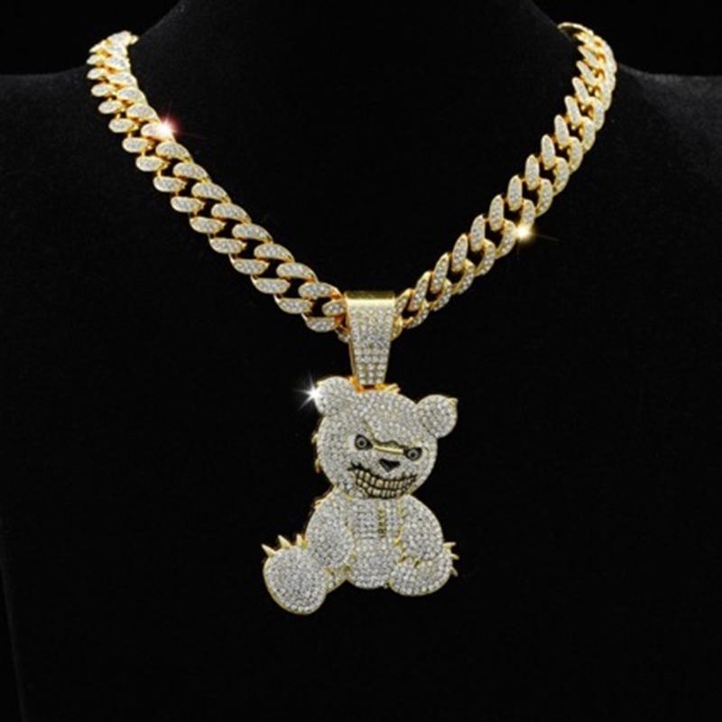 Coole Bärenanhänger-Halskette für Männer Kubanische Gliederkette Vergoldet/Versilbert Diamantenkette Halskette Hip Hop Party Schmuck