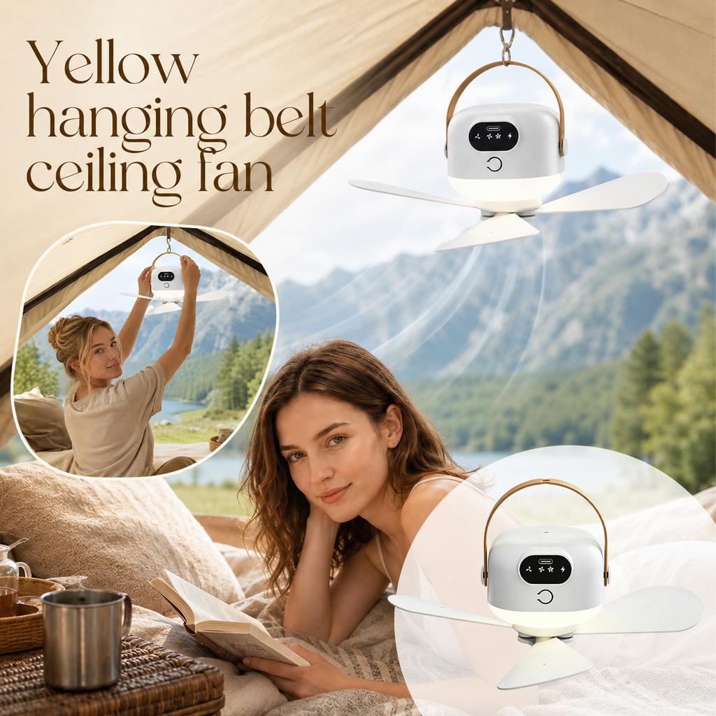 Portable Rechargeable Fan with Remote Control and LED Night Light, Small Ceiling Fan for Dorm Outdoor Use