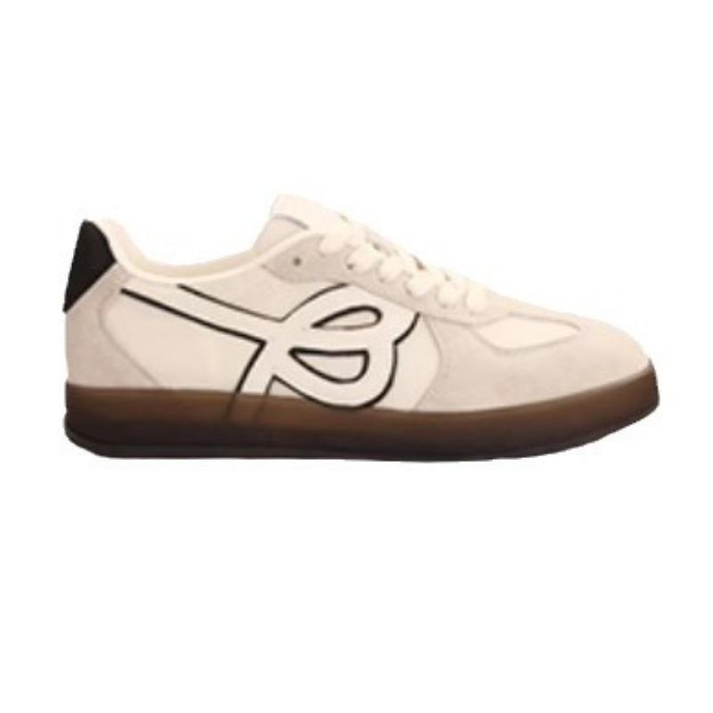 Cowhide version of color matching breathable round head lace-up thick sole heightening women's leisure sports board shoes