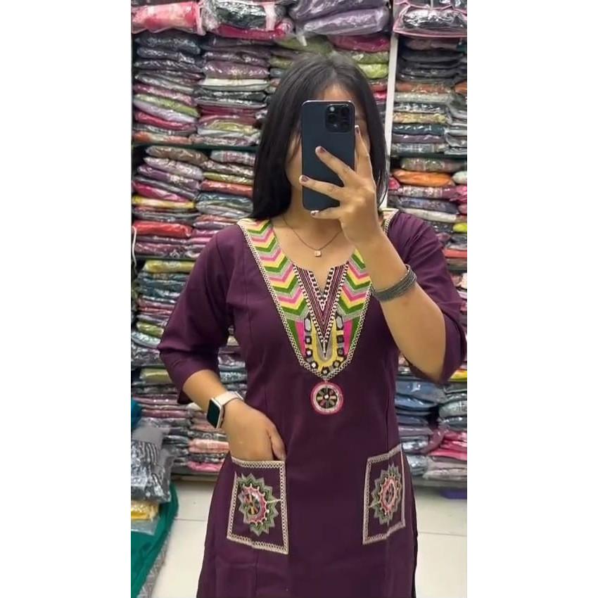 Paksiatni Cotton Embroidery Kurti Pant Set Bollywood Designer Ethnic Kurta Set
