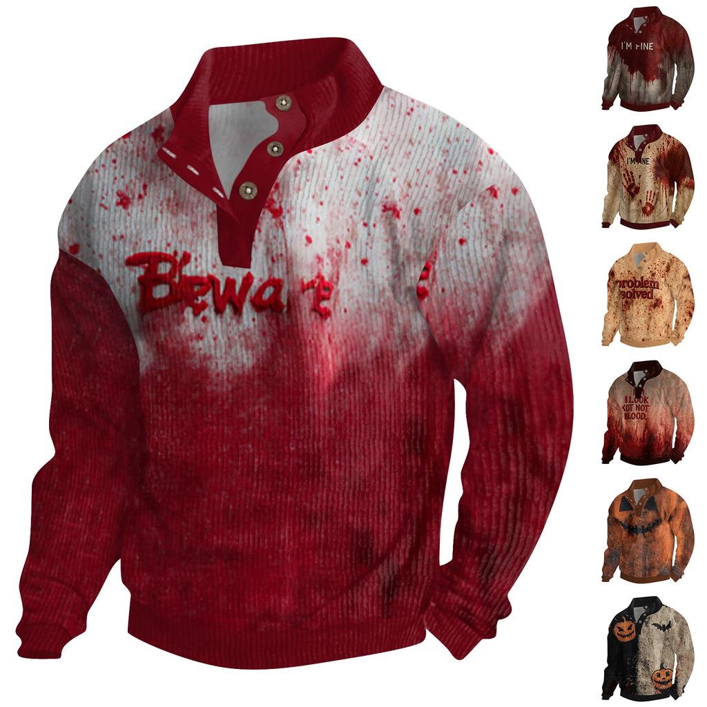 Men's Halloween Printed Corduroy Button Shirt