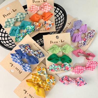 3Pcs/set Bow Hair Clip for Baby Girls Floral Plaid Fabric Bangs Side Clips Sweet Princess Hair Pin Korean Kids Hair Accessories