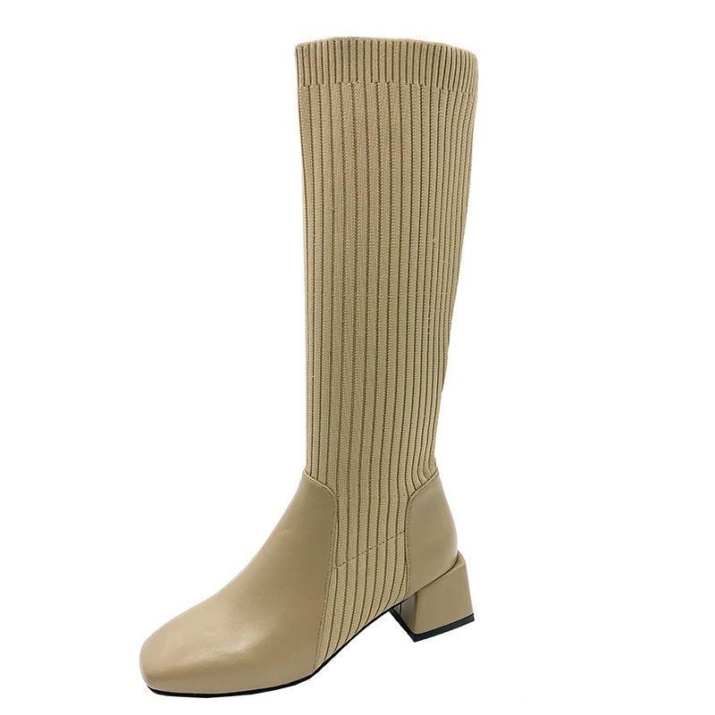 

Носки ботинки эластичные тонкие ботинки мягкая кожа ретро женские весна и осень толстый каблук средний каблук вязаные тонкие 39 хаки