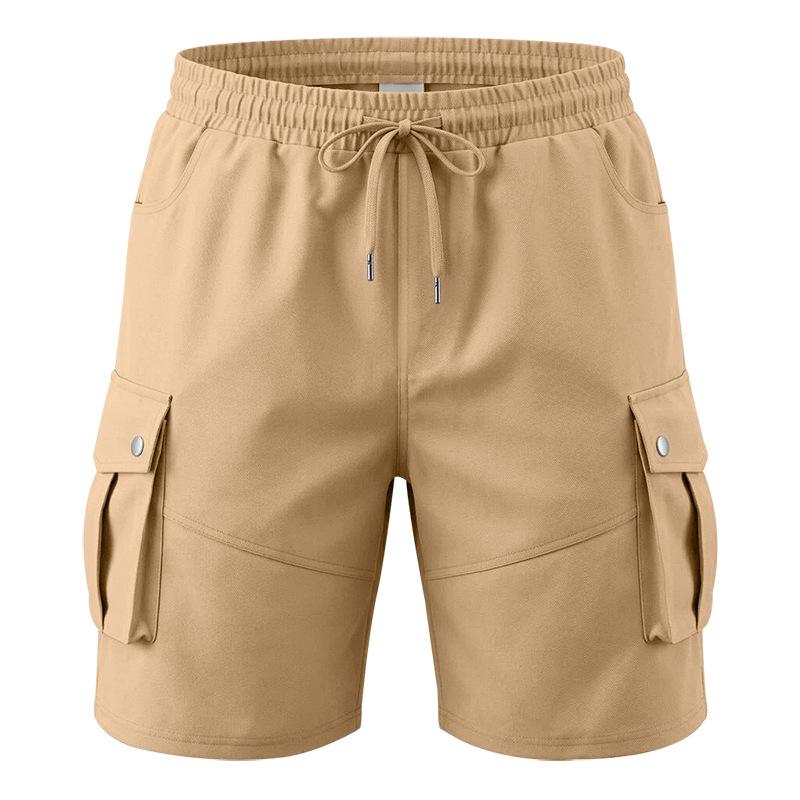 Men's Multi Pocket Cargo Shorts Elastic Waist Drawstring Loose Fit Casual Outdoor Work Shorts with Side Flap Pockets