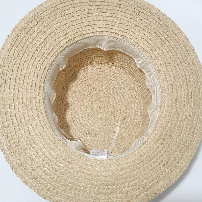 New pearl flat top straw hat women's summer seaside vacation photo sun protection sun hat straw woven sun hat hat