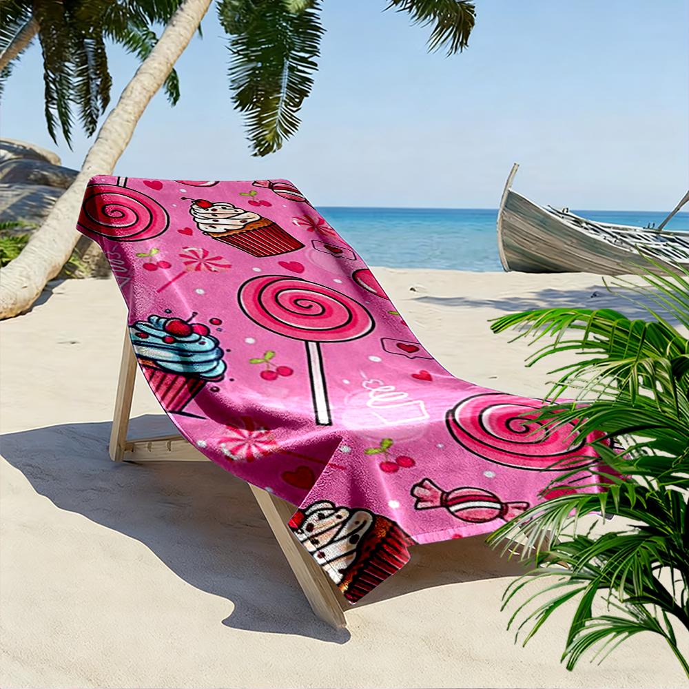 Pink Candy and Cupcake Pattern Beach towel quick-drying for travel outdoor sports jogging beach and swimming