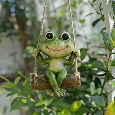 Schwingendes Baumstamm-Frosch Harz Hängendes Ornament Große Augen Cartoon Frosch Baum Hängende Statue Hof Terrasse Garten Mikro-Landschaft Dekoration