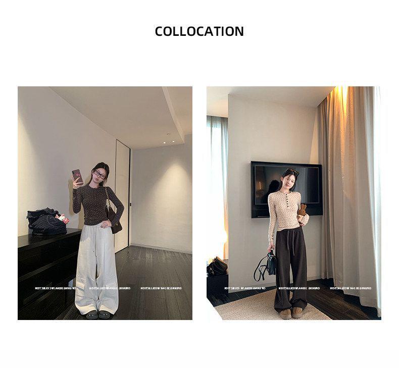 Korean Retro Floral Henley Long Sleeve Slim Fit Women's Top for Autumn/Winter