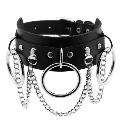 Odinė chokerio apykaklė su metaliniu žiedu, reguliuojamas punk stiliaus vėrinys, seksualus ir minkštos PU odos chokerio apykaklė - juoda.