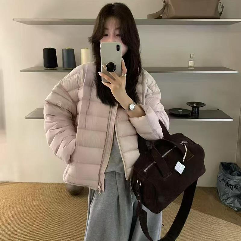 Autumn and Winter New Collarless Ribs White Duck Down Jacket Women's Short Light Niche Casual Jacket Tide