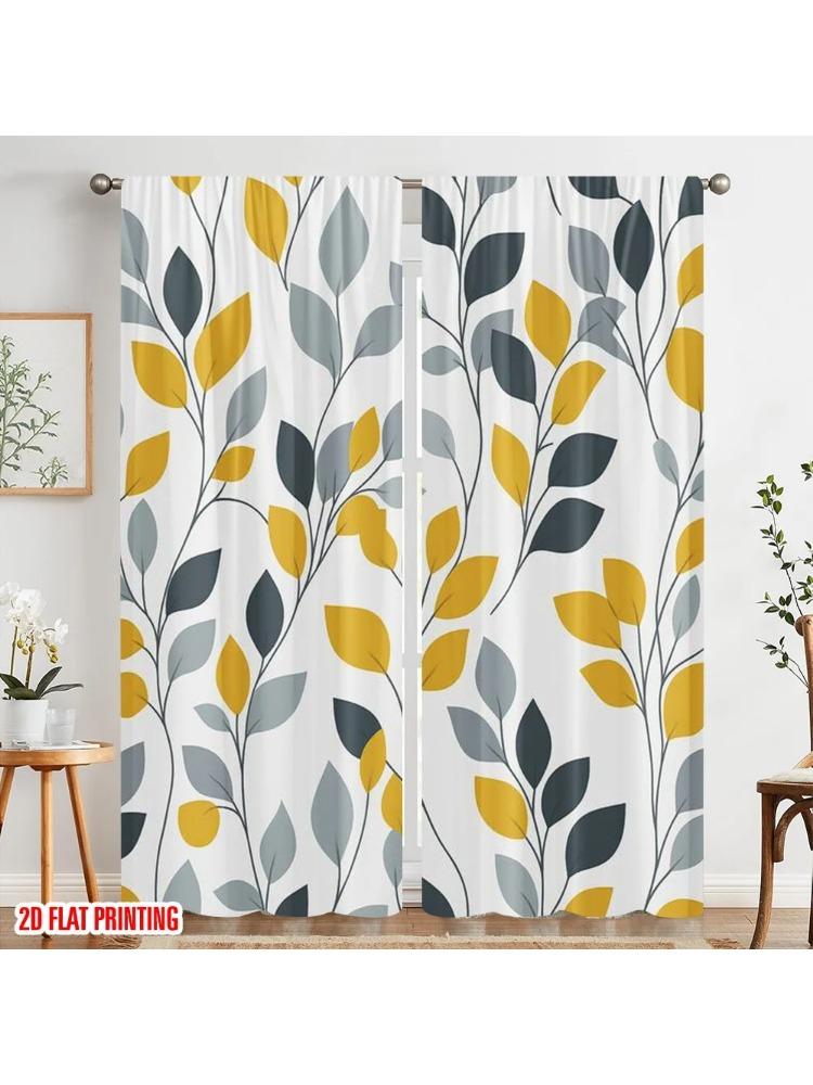 

Plane Printing Curtains Digital Printed Leafy Harmony Polyester Without Rod Holiday Perfect Bedroom Kitchen Curtain Made Of Washable Sleeping Area W100*H70(CM)-Rod Pocket&2PCS