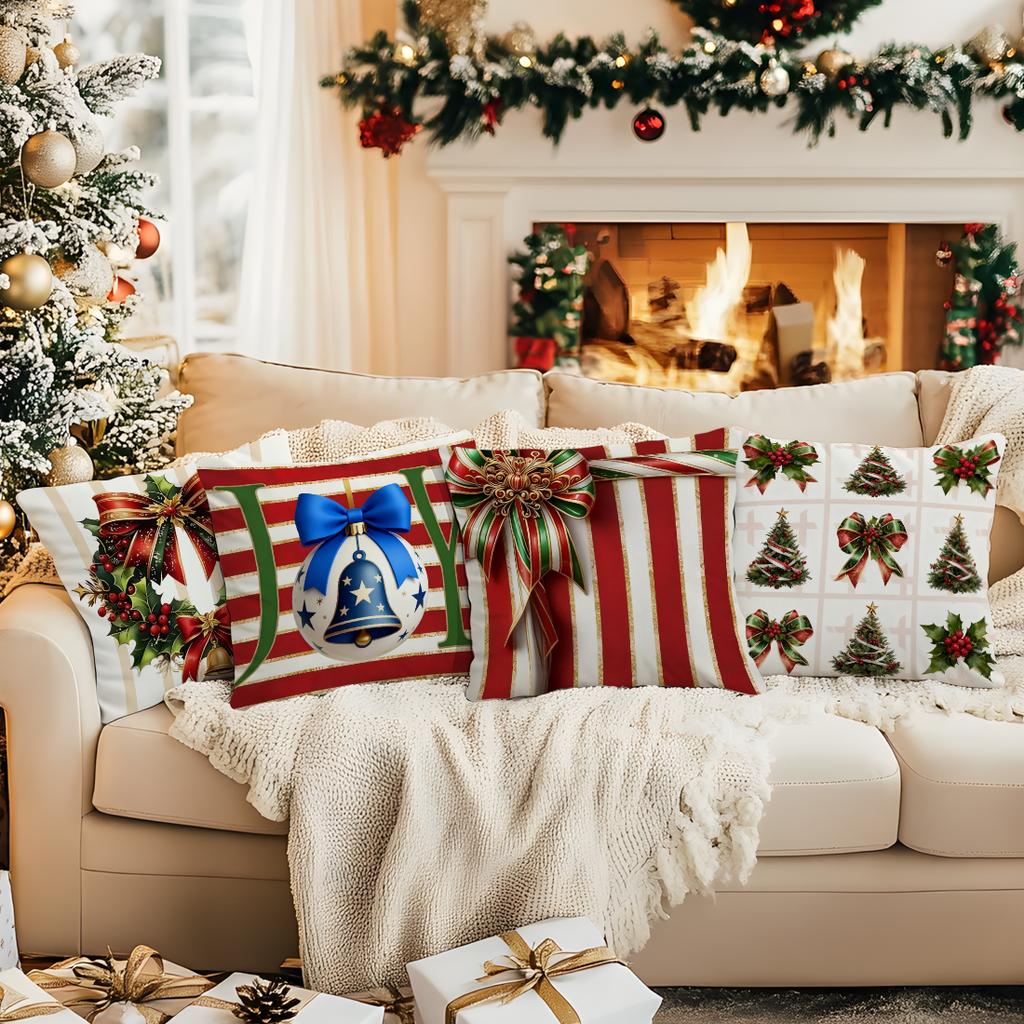 Christmas Bow Wreath Decoration Decorative Cushions Pillowcase Polyester Cushion Cover Throw Pillow Sofa Decoration Pillowcover