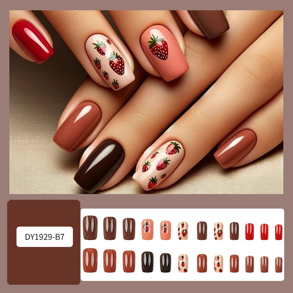 Square Press on Nail Glossy Designs Fake Nail Stick on Nail in 12 Sizes,24Pcs French Nail Tips for DIY Nail Art Decors