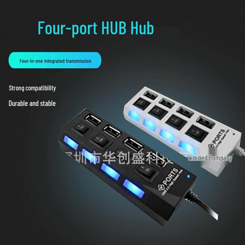 High-Speed 4-Port USB 2.0 Hub with Independent Switches 4-port Black