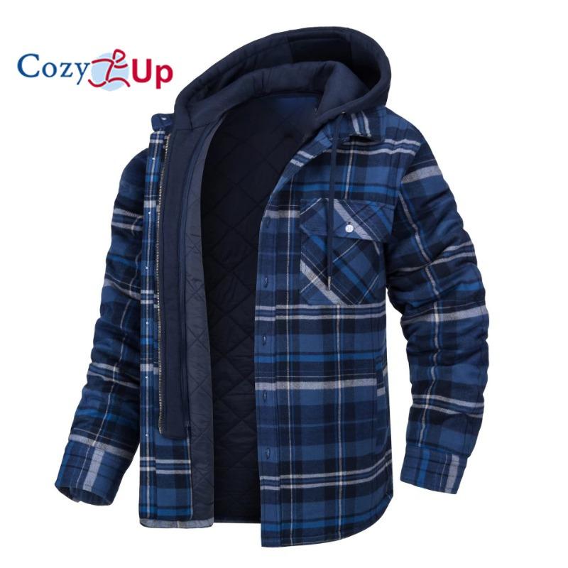 

Уютные мужские хлопковые рубашки в клетку с длинными рукавами, фланелевые рубашки на флисовой подкладке, пальто из шерпа на пуговицах с капюшоном 3XL темно-синий
