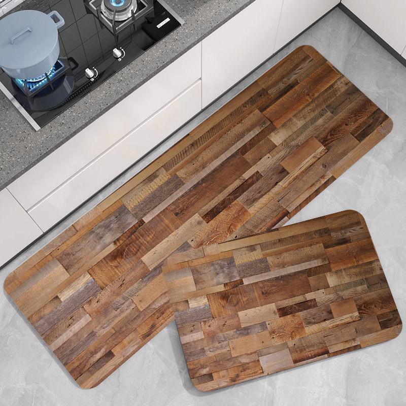 2PC Nordic Country Sunflower Wood Grain Kitchen Mat Rustic Non Slip Absorbent Runner Rug Dining Room Decor