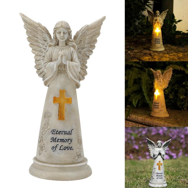 Statui Înger Grădină Rășini Decorațiuni Exterioare, Figurine Îngeri Solare Luminoase pentru Decorațiuni Grădină Curte Artă Cadou Comemorativ