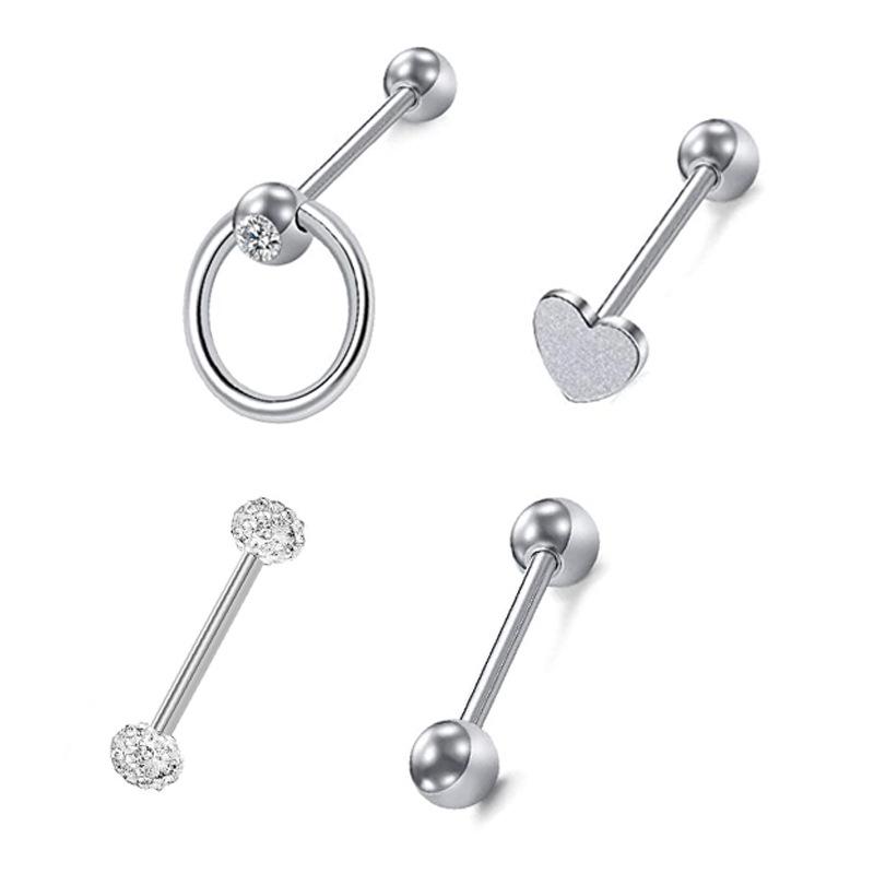 

Набор пирсинга для языка из нержавеющей стали 14G с матовым сердцем, 4 штуки