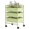 4-Tier Storage Cart Kitchen Cart with Wheels 3 Baskets and Board 40.8x33.5x60.5 Cm Green
