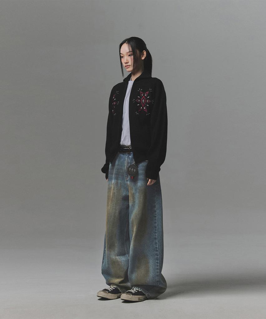 Not4Nerd Angel Argyle Knit Track Jacket - Black