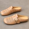 Leather Slippers Women Summer Outside 2026 New Lazy Shoes Flat Slippers Women Sandals Dames Muiltjes