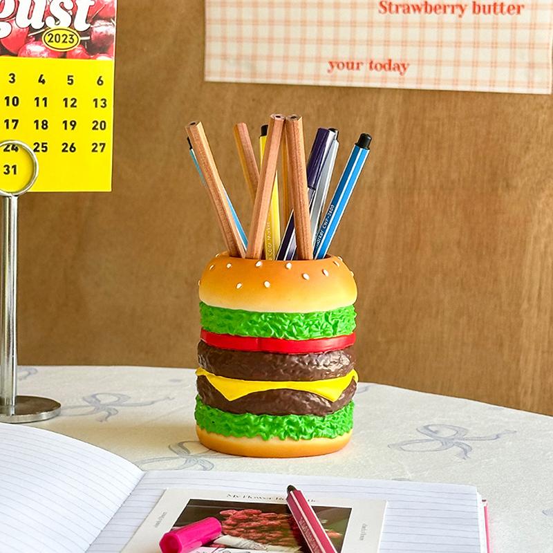 Cute Hamburg Design Pen Holder Smooth Creative Desktop Storage Container Multi-Purpose Funny Makeup Brush Storage Bucket