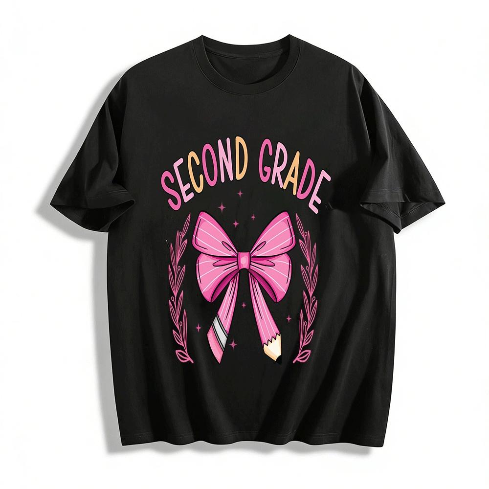 Cute Second Grade Pencil Bow Kids Back To School Top Pure cotton T-shirt XXS