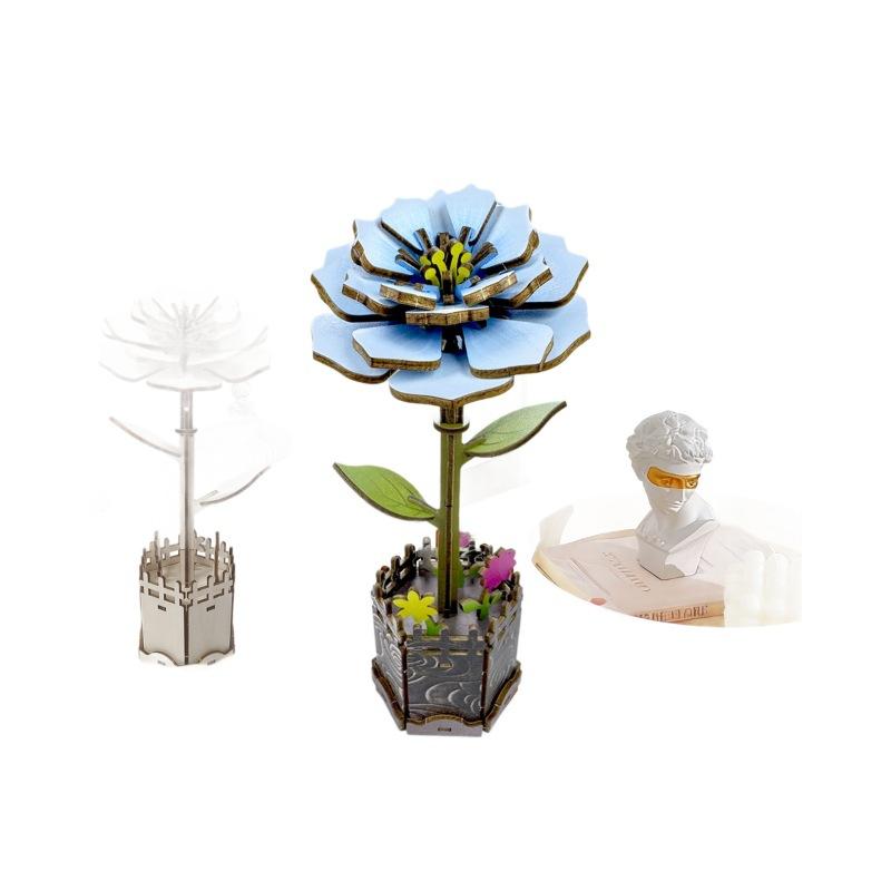 Wacocetoy Cross-Border 3D Peony Flower Puzzle Wooden Diy Coloring Toy 2-In-1 Set Handmade Puzzle