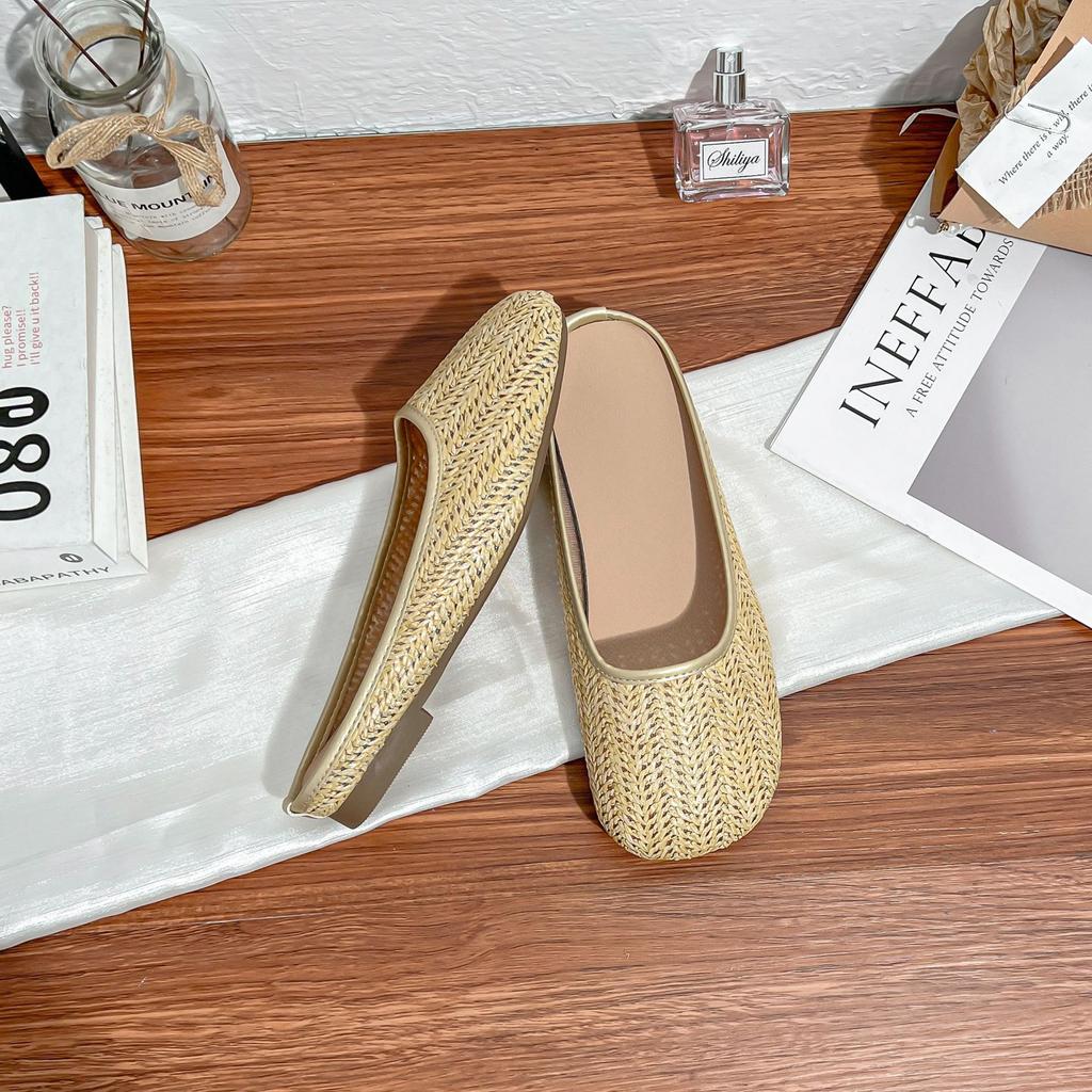 Yuanlitong Summer New Bangkok Holiday~ Woven Baotou Flat Bottom Beach Hollow Half Slippers Women's Sandals Outside