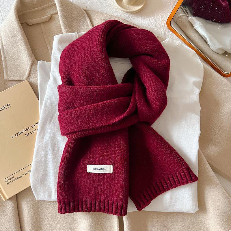 Winter Women Scarf Warm 100% Wool Knitted Shawls Casual Brand Neckerchief Cashmere Shawl Wrap Fashion Red Students Scarves