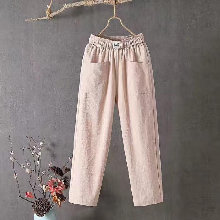 Women's Summer Cotton & Linen Slimming Straight-Leg Pants - Solid Color, Trendy & Versatile, Nine-Point Length
