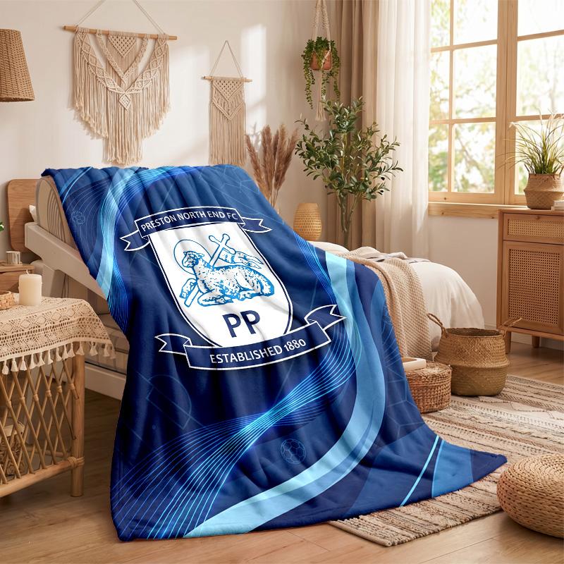 Preston North End Football Print Flannel Blanket Soft Warm Sofa Bed Throw Blanket For Home Office Bedroom