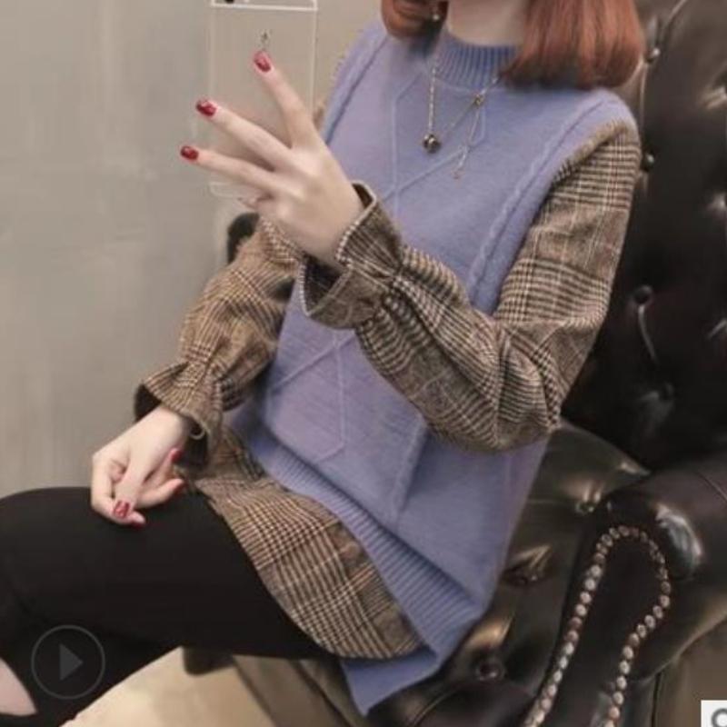 Damskie zimowe swetry dwuczęściowe z dzianiny College Wind Swetry z długim rękawem Luźne patchworkowe swetry projektantów Topy