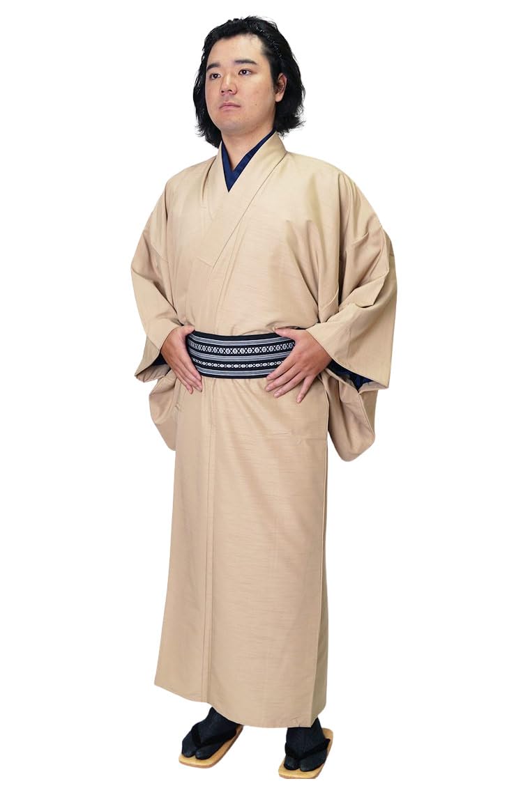 

Washable Pongee Style Single Tailored [Uka Himeka] Kimono, Men s, Kimono, Item, 094-714 (Beige, LL) бежевий