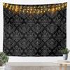Elegant Black Damask Baroque Tapestry Wall Hanging Luxury Home Decor with LED String Lights for Party Room